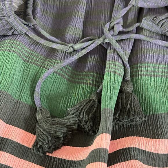 Apiece Apart top womens Sz 0 silk Blouse smocked off shoulder striped tassel - Picture 9 of 13